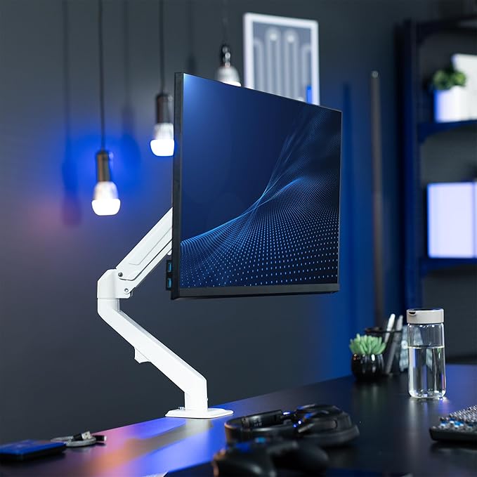VIVO Heavy Duty Single Monitor Tension Arm for up to 27 inch Screens, Holds 14.3 lbs, Premium Desk Mount Stand, White, STAND-V101OW