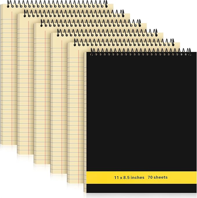 Resurhang 6 Pcs Legal Pad Top Spiral Bound Notebook 70 Sheets Double Sided College Ruled Paper Notepad Memo Steno Pad with Stiff Cover for Business College(8.5 x 11 Inches,No Holes,Yellow)