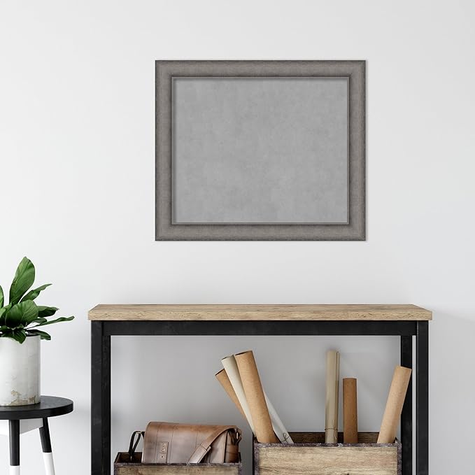Amanti Art Grey Framed Magnetic Board 24x28 Medium Vision Board for use with Magnets, 100% Metal Sheet to Display Items as Office Decor or for Home Organization in mudroom, Kitchen or Kids Room