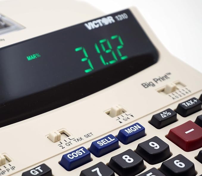 Victor 1310 Big Print Printing Calculator, 12-Digit LED Display, Fast Ink-Free Printing (8.0 LPS), Cost/Sell/Margin Keys, Advanced Business Functions, 2-1/4" Thermal Paper