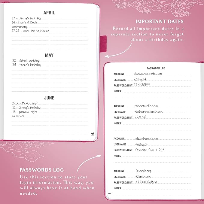 Legend Planner Address Book with Alphabetical Tabs – Mini Telephone Contacts Book for Phone Numbers, Addresses, Passwords, Small (Hot Pink)