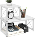 ELITEROO Wood Desktop Shelf, Freestanding Small Bookshelf Dorm Supplies Organizers, 2 Tier Independent Stackable Desk Stand, Adjustable Storage Organizer, Kitchen Counter Display Rack, White