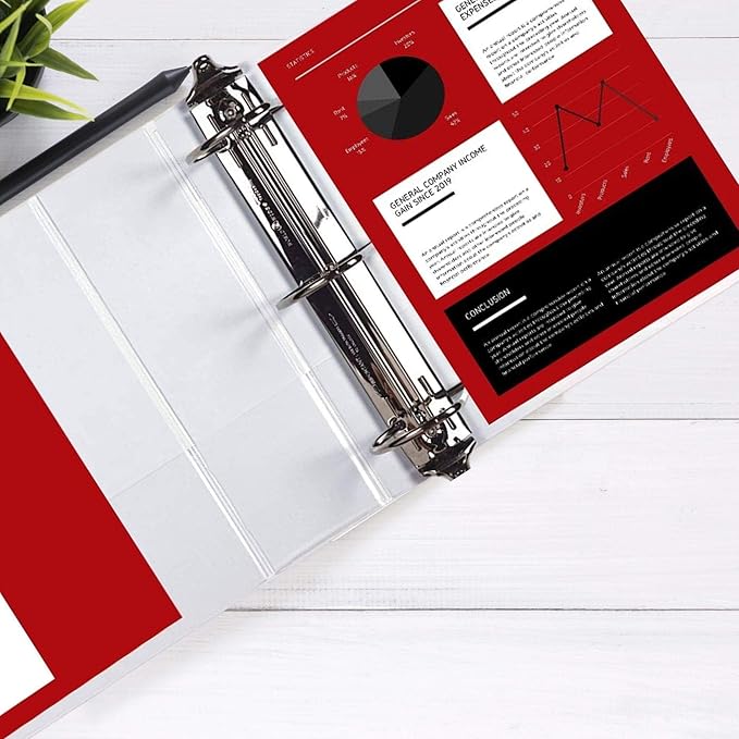 3 Ring Binder, Professional Angle D Ring Binder 5 Inch, Presentation Folder for Standard Pages 8.5 x 11 with Pockets, Crystal Clear View White (1 Pack)
