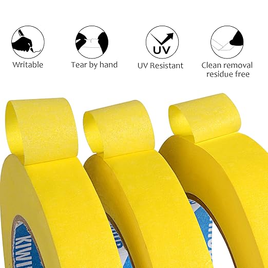 KIWIHUB Yellow Painters Tape,1" x 60 Yards x 10 Rolls (600 Yards Total) - Medium Adhesive Masking Tape for Painting,Labeling,DIY Crafting,Decoration and School Projects