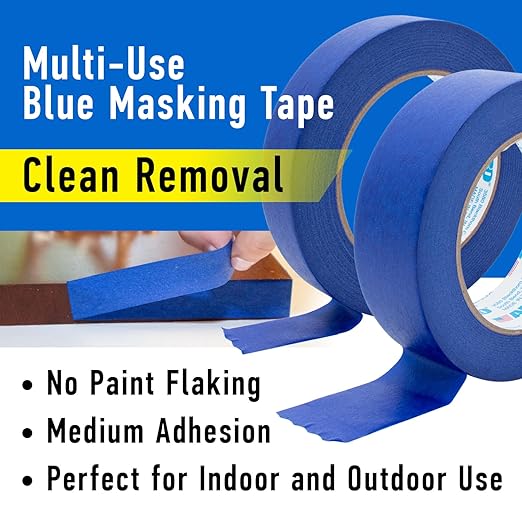 ABRO Blue Painters Tape 1 Inch Wide, 24mm x 55M, All Purpose Blue Tape, Temporary Labeling, Easy Tear, Clean Removal, Masking Tape Colored DIY or Pro - 3 Pack
