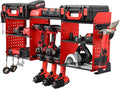 ERVNYNT 3 layers power tool organizer Loads 150lbs with 6 Cordless Drill Holder and 6 Outlet Power Strip,it’s good choice for husband birthday gift,red