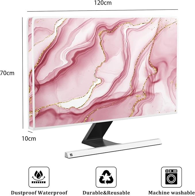 Baocicco Gold Pink Marble Waterproof TV Display Screen Cover 50, 51, 52 Inch TV Accessories Laptop TVs LCD Screen Decoration for Tablet Anti-Static Dustproof Protective for Home Office