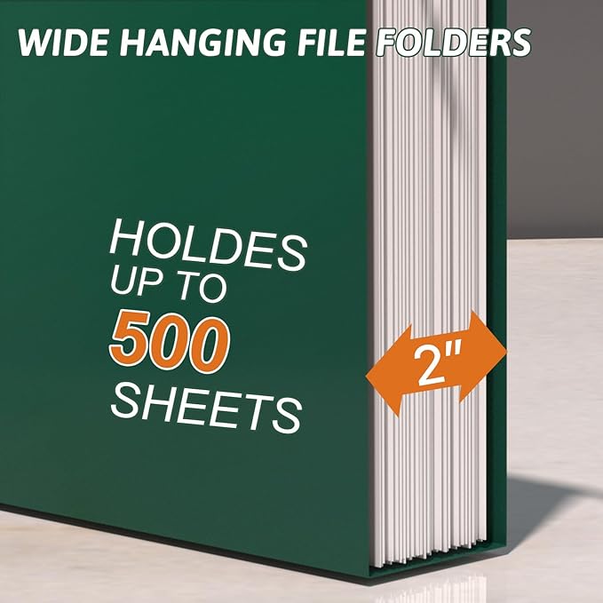 Nordun Plastic Hanging File Folder Extra Capacity,12 Pack Reinforced Hang Folders with Heavy Duty 2 Inch Expansion,Filing Cabinet Folders Letter Size,Hanging Organizer Designed for Bulky Files(Green)