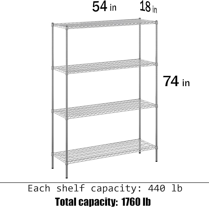 Regal Altair Wire Shelving Kit | NSF Commercial Storage Rack Unit (4-Tier | 74" Height, 18" Deep x 54" Wide)