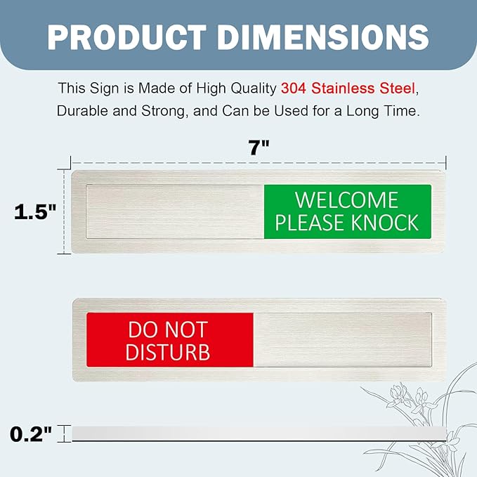 Do Not Disturb Sign, Privacy Door Status, Please Knock Sign for Home Office Restroom Conference Hospital Hospital, Non-Scratch Magnetic Slider Door Indicator Signs, 7'' x 1.5'' - Stainless Steel