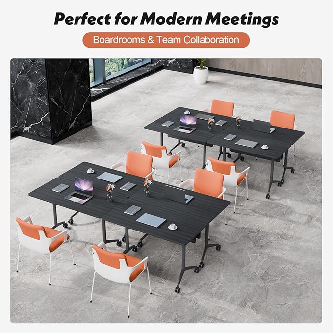 Goakwwuz Conference Room Table, Folding Conference Tables,Thicken Grey Tabletop,Flip Top Wooden Seminar Meeting Room Table for Conference Room Offices (10, BlackWoodGrain, 61.0“)