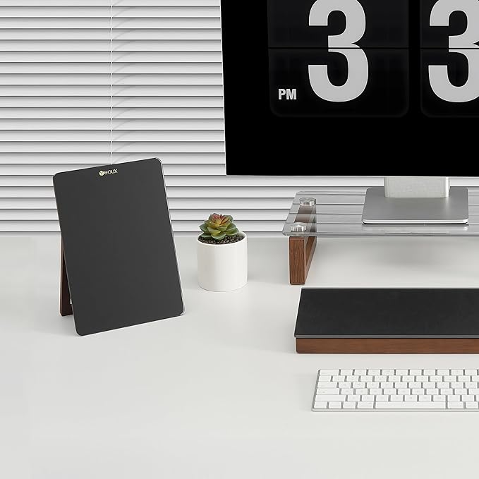 Desktop Black Glass Dry Erase Whiteboard with Reversible Wood Stand, Small Portable White Board Easel for Desk, Reusable Desk Notepad 9.5"x6.7" for Office, Home, School, Marker&Eraser Included, Yeoux