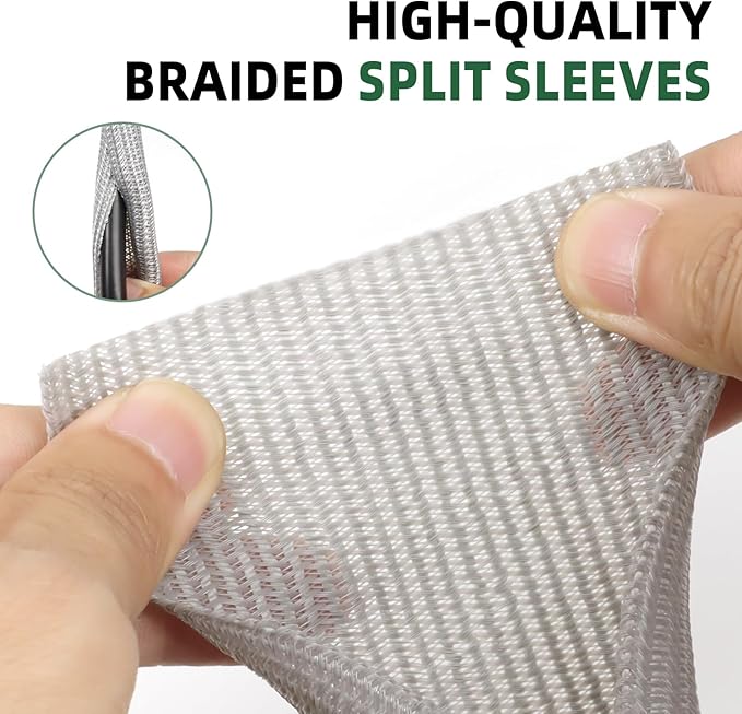 Split Wire Loom Tubing, Cable Protector Sleeve, Braided Cable Management for TV/Computer/Home Theater/Engine Bay, Cord Protectors from Pets No Chew (Grey, 3/8"-10ft)
