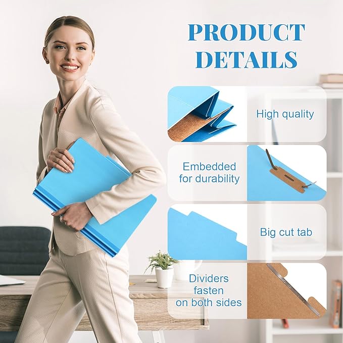 Skyygemm 72 Pcs Classification Folders Letter Size, 1 Divider Pressboard File Folder with Fasteners, Expanding File Organizer Bulk for School Teachers, Office Employee, Coworker, Staff (Blue)
