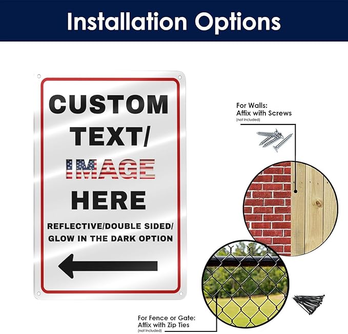 Custom Sign Large, Left or Right Arrow, Glow in the Dark/Reflective Option, 18''x14'' Personalized Large Metal Address Plaque, Customize for Business Logo, Office, Home, Yard, Outdoor