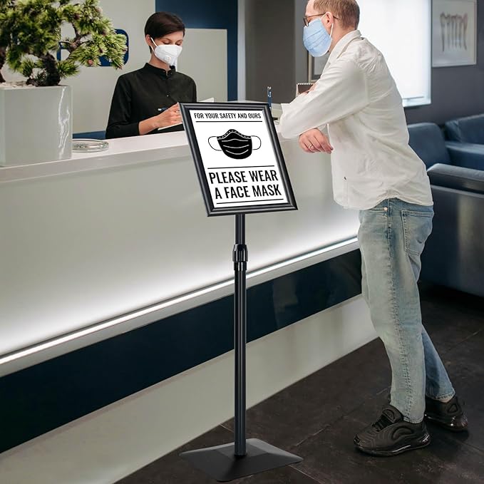 Golemas Adjustable Sign Stand for Display, with Upgraded Iron Base, Pedestal Floor Signage Stand Holder for Outdoor or Indoor Advertising (11 x 17, Black)