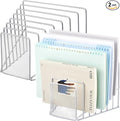 2 Pcs 7 Section Incline File Sorter Metal Wire Mesh File Rack for Desktop Letter Sorter for Magazine Folder Book Organizer Home Office School Paper Mail Desk Storage Holder (Silver)