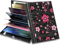 BWEGRHE Slim Credit Card Holder, Pink Cherry Blossom RFID Blocking Metal Wallet for Men & Women, Aluminum Minimalist Hard Case Pocket-Sized Business Cards Organizer (Fits Up to 10 Cards)