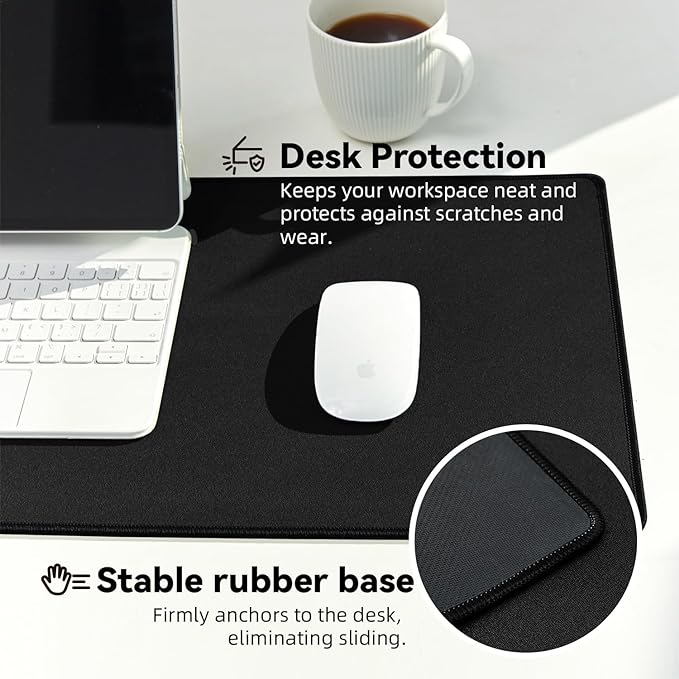 Reniteco Large Gaming Mouse Pad with Durable Stitched Edges, Non-Slip Rubber Base, Black Mousepad Mouse Mat Desk Pad for Home Office Gaming, 35.4''x11.8''x0.12'', Black