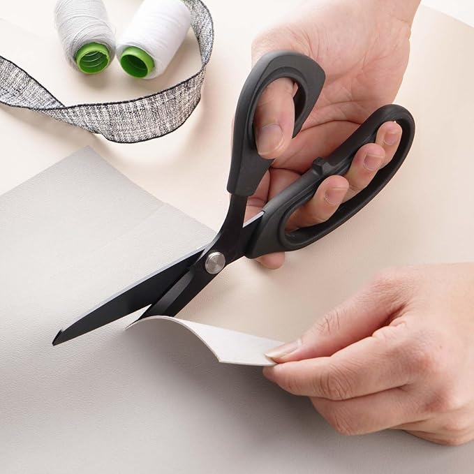Zicolu 10 inch Black Office Scissors All Purpose, Sewing Scissors for Fabric Cutting, Sharp Titanium Coated Blade, Comfort Grip Soft Handles for Diy Craft, Paper, Art, School, Home