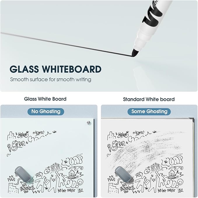 MaxGear Glass Whiteboard, Tempered Magnetic Dry Erase Board 48 x 30 Inch, Frameless Wall Mounted, Office Classroom Conference Room Home Use, Includes Markers, Eraser, Magnets & Mounting Kit