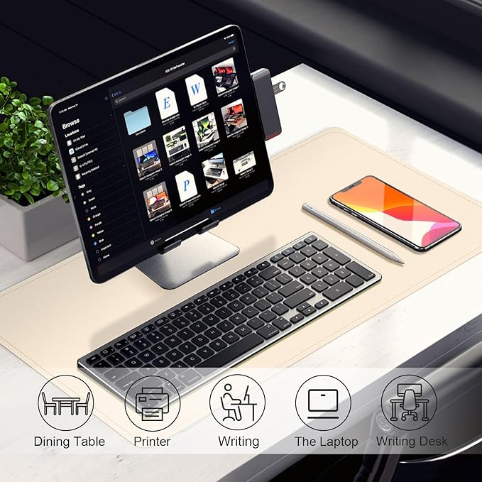 Leather Desk Pad Protector, 39.4'' X 17'' Large Mouse Pad, Office Desk Mat, Non-Slip PU Leather & Suede Base Desk Blotter, Laptop Desk Pad, Desktop Mat for Office Home, Beige