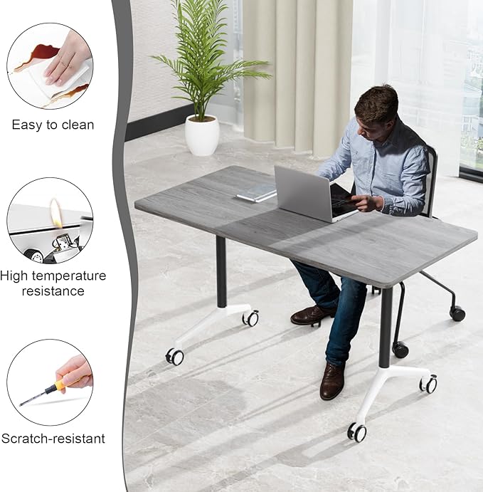 JEHUJD Conference Table,55.1''Folding Conference Room Table for 4-12 People,Mobile Flip Top MeetingTraining Table with Different Coulor and Styles for Offices, Classrooms,Meeting Room (4, F)
