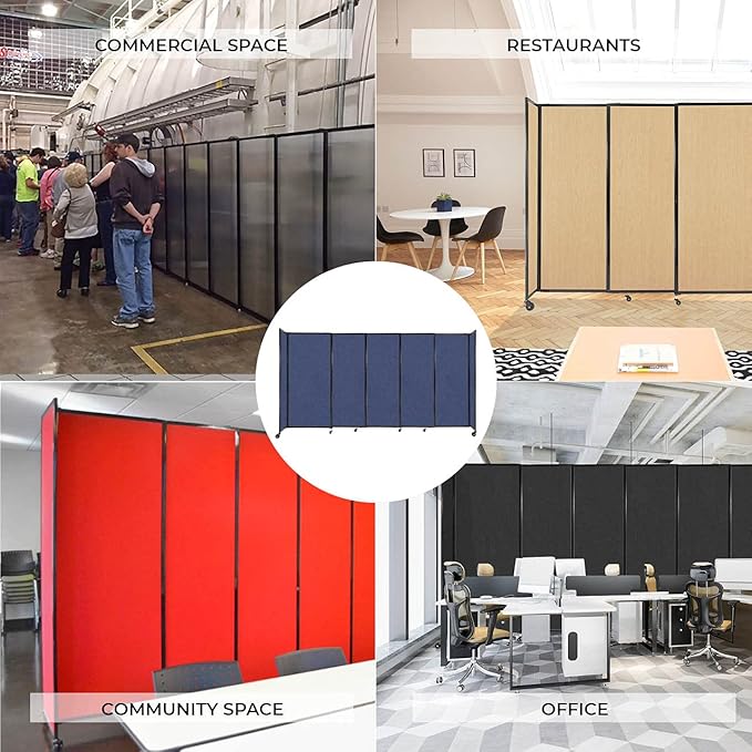 Versare Straightwall Sliding Portable Wall Partition | Freestanding Office Dividers | Locking Wheels | Temporary Room Separator | 7'2'' Wide x 6'10'' Tall Ocean Fabric Panels