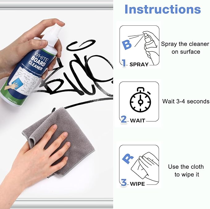 Dansib 6 Pack Whiteboard Cleaner Spray 8.5oz Dry Erase Board Cleaner with 4 Cloths Non Toxic Dry Erase Cleaner Removes Stubborn Marks from Whiteboards