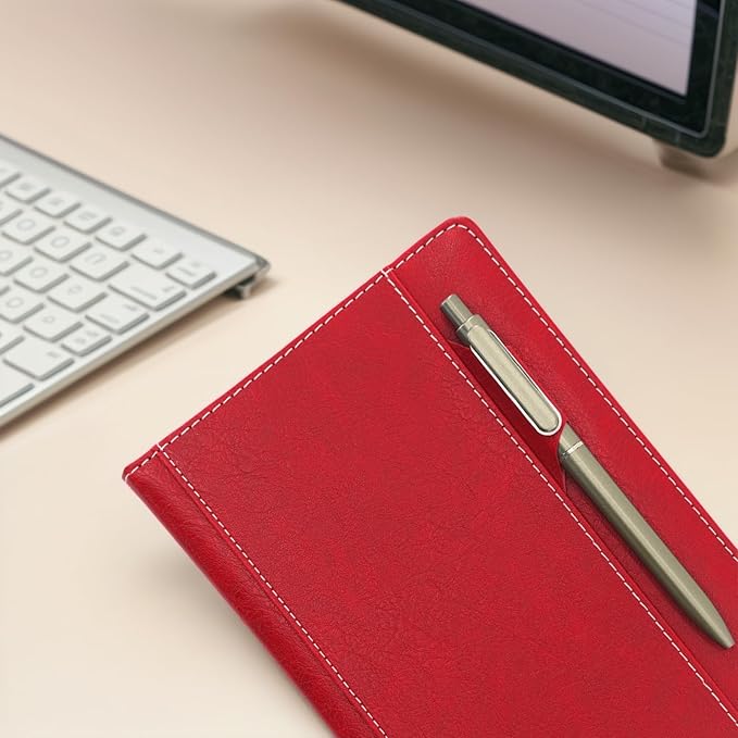 SLFreMint Premium Hardcover Notebook with Pen and Pen Holder Clip, Card Pockets, 240 Pages, College Ruled, 80GSM, Leather Note Book for Work, Study, Diary and Other Scenarios, Suitable Journal for Both Men and Women