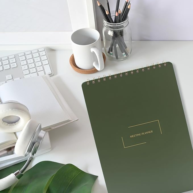 Merely Home | Meeting Notebook for Work | 8.25" x 11.75" | Project Planner | Simple Design | Multiple Layouts | Office and Business Planner (Rust, Meeting Planner - Portrait)