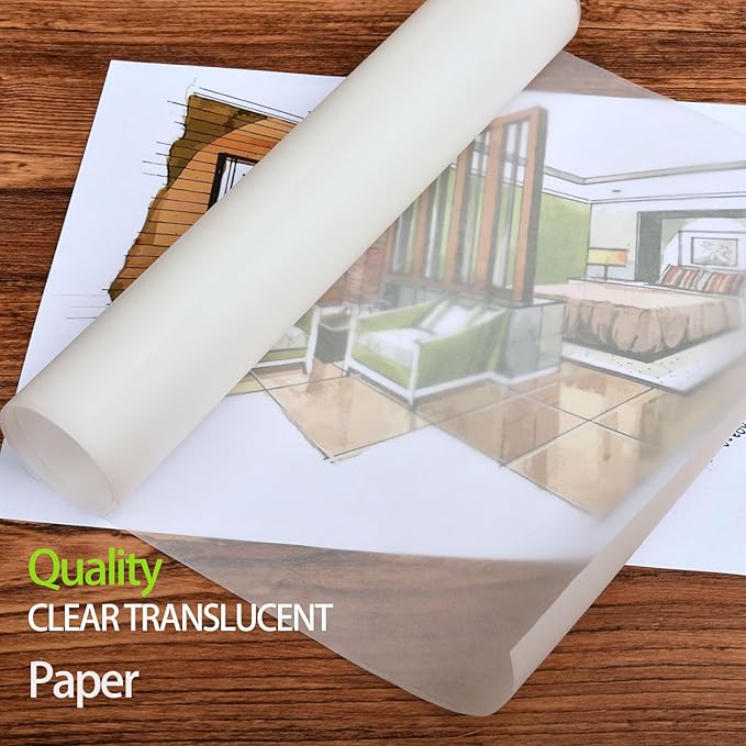 SEMLEART Tracing Paper Roll,17.5-inch x 25yard，White Translucent Vellum,Pattern Paper for Sewing, Drawing, Sketching, Gift Wrapping
