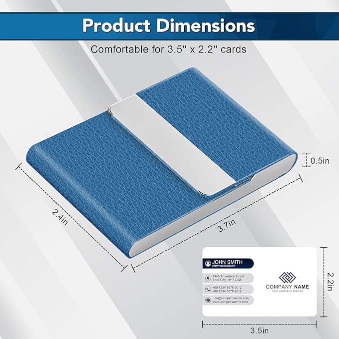 Business Card Holder with Ultra Slim Design, Business Card Case with Premium PU Leather, Suit Pocket Metal Card Holder for Women/Men, Magnetic Closure Quick Access Cards