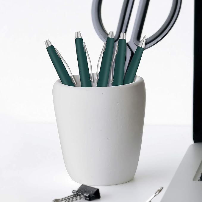 DISCOUNT PROMOS Langham Ballpoint Pens Set of 10, Bulk Pack - Black Ink, Great for Office, School, Business, Tradeshows - Hunter Green