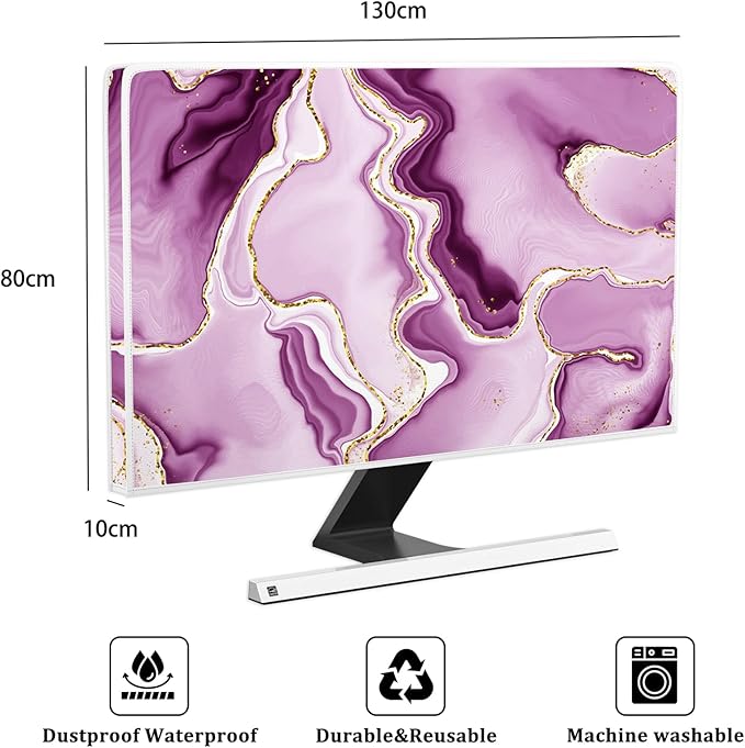 Baocicco Violet Gold Marble Waterproof Weatherproof and Dust-Proof TV Screen Cover 55 Inch for Home Office Creative TV Covers for TVs Screen Anti-Static Dustproof Protective