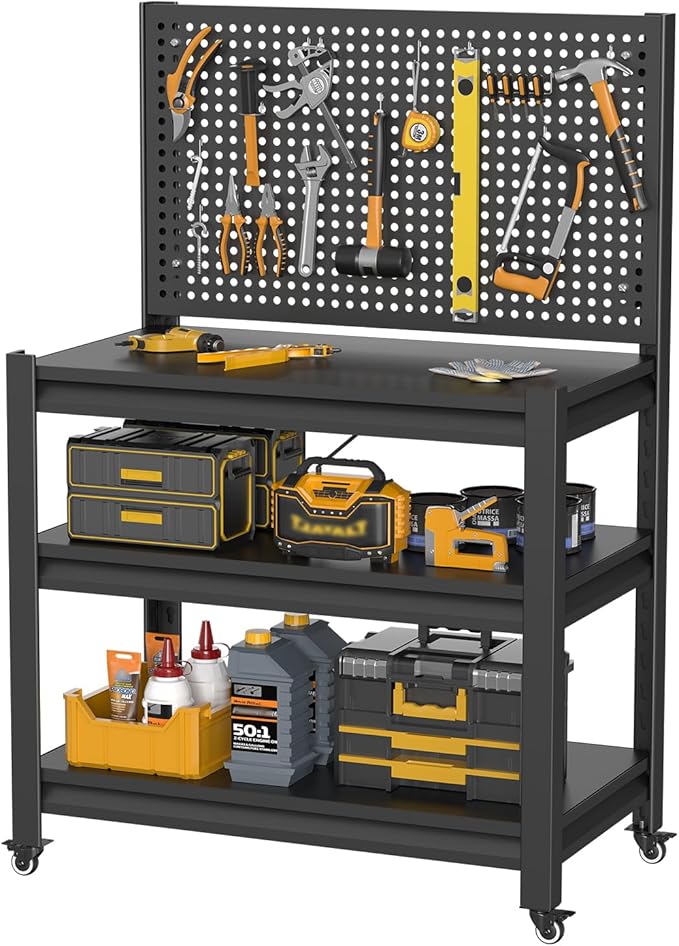 5 Sets Storage Shelves with Pegboard,Heavy Duty Garage Shelving Units and Storage,Metal Shelving Adjustable Shelves,Garage Storage Rack,Industrial Utility Shelf For Kitchen,Pantry 47.2"H*33.46"W*18"D