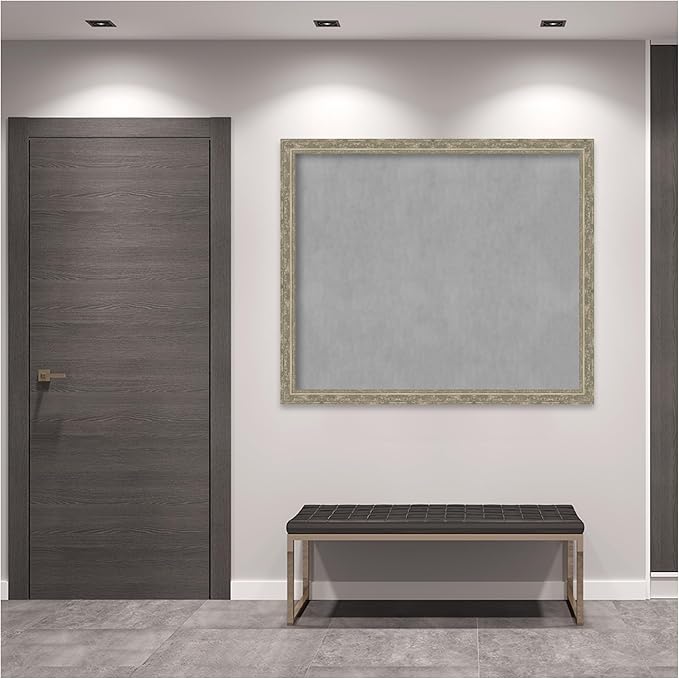 Amanti Art Silver Framed Magnetic Board 44x52 Oversize Vision Board for use with Magnets, 100% Metal Sheet to Display Items as Office Decor or for Home Organization in mudroom, Kitchen or Kids Room