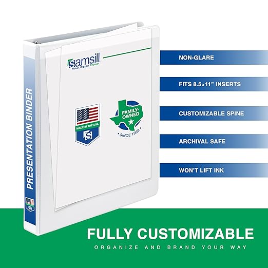 Samsill 0.5 Inch 3 Ring Binder, Made in USA, Economy Round Ring, Clear View Cover, 100 Sheet Capacity - for School, Home, Office - White, 4 Pack