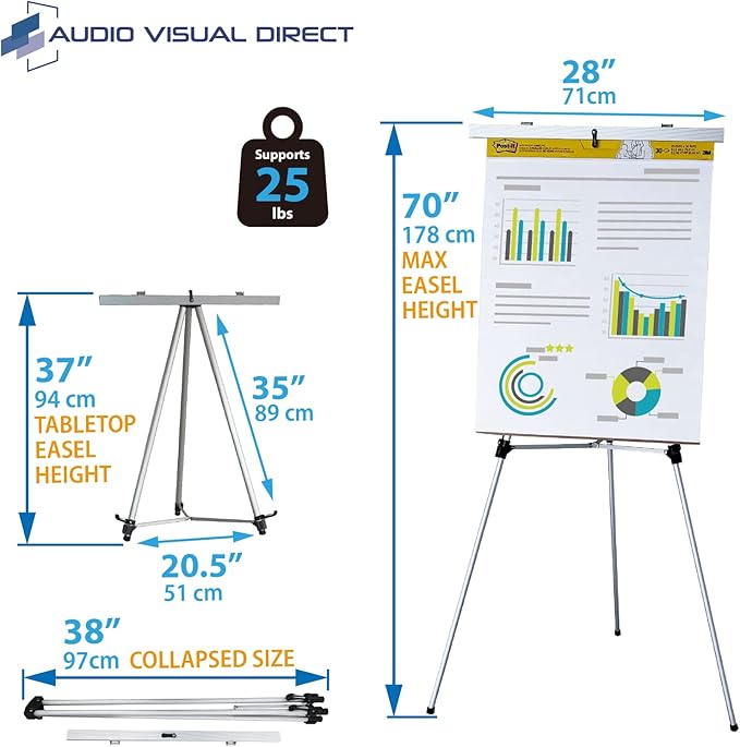 Lightweight Aluminum Flip-Chart Presentation Easel, 70 Inches, Silver