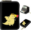 BWEGRHE Cute Credit Card Holder with Zipper, Dinosaur RFID-Blocking Card Case Small Wallet for Women Men, Multi-slot Card Organizer Case Travel Accordion Wallet