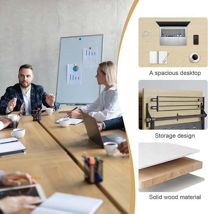 Conference Table,55.1''Folding Conference Room Table for 4-12 People,Mobile Flip Top MeetingTraining Table with Different Coulor and Styles for Offices, Classrooms,Meeting Room (6, 61''E)