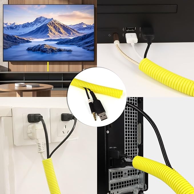 Split Wire Loom Tubing, 10,25ft Cord Protectors from Pets No Chew, Flexible Wire Covers Cord Protectors, Protective Split Cable Sleeve for Automotive Home Industrial Wires(Yellow, 0.46inch-10ft)