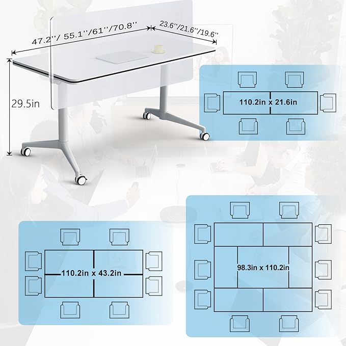 Conference Table,55.1''Folding Conference Room Table for 4-12 People,Mobile Flip Top MeetingTraining Table with Different Coulor and Styles for Offices, Classrooms,Meeting Room (8, 61''A)