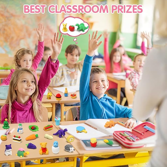 50 Pack Pencil Erasers Animal Eraser for Kids Puzzle Erasers 3D Mini Food Sport Fruit Take Apart Eraser Classroom Rewards Game Prizes Treasure Box Party Favors for Kid Gifts Easter Egg Fillers