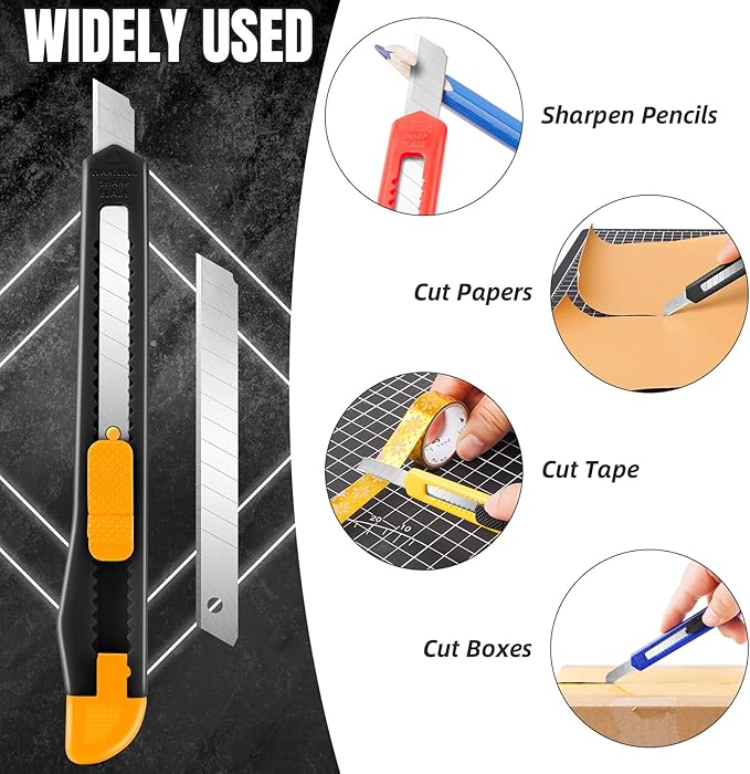 TIFICAL 24 Pack Box Cutter Retractable, Utility Knife 9MM Wide Snap-Off Blades, Exacto Knife for Cutting Box, Wrapping, Cardboard, Extended Box Opener Perfect for Office, Home, School