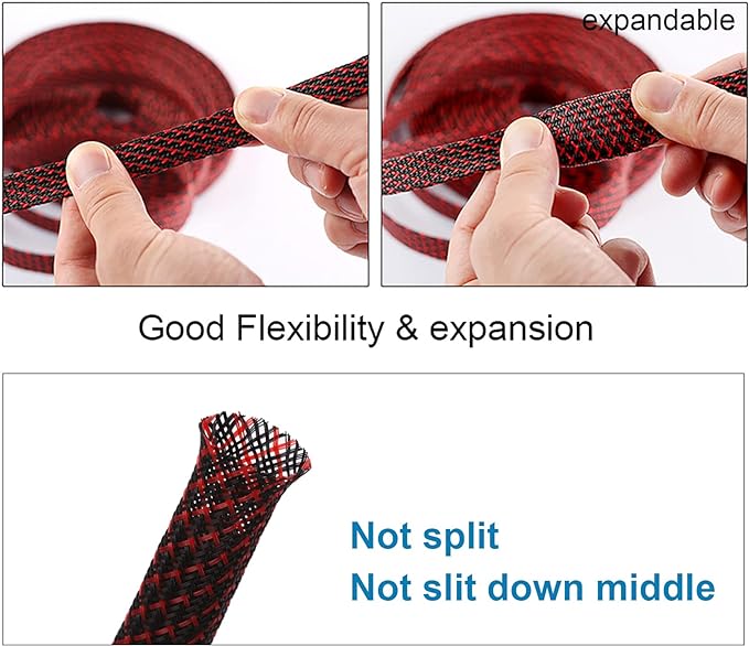 25ft - 1 inch PET Expandable Braided Sleeving – BlackRed – Alex Tech Braided Cable Sleeve