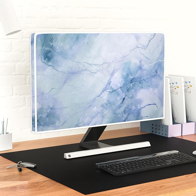 Baocicco Fashion Haze Blue Marble Screen TV Cover Cover 75 Inch Waterproof Full Body Covers for TV Display Screen Weatherproof Television Sleeve Compatible with Television LED LCD OLED TV