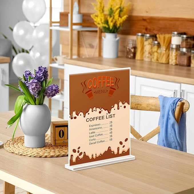 Enayplon Acrylic Sign Holder 8.5 x 11, Double Sided Sign Holder Stand, Plastic 12 Pack Table Paper Stand, Vertical Menu Flyer Stand, T Shape Table Flyer Holder