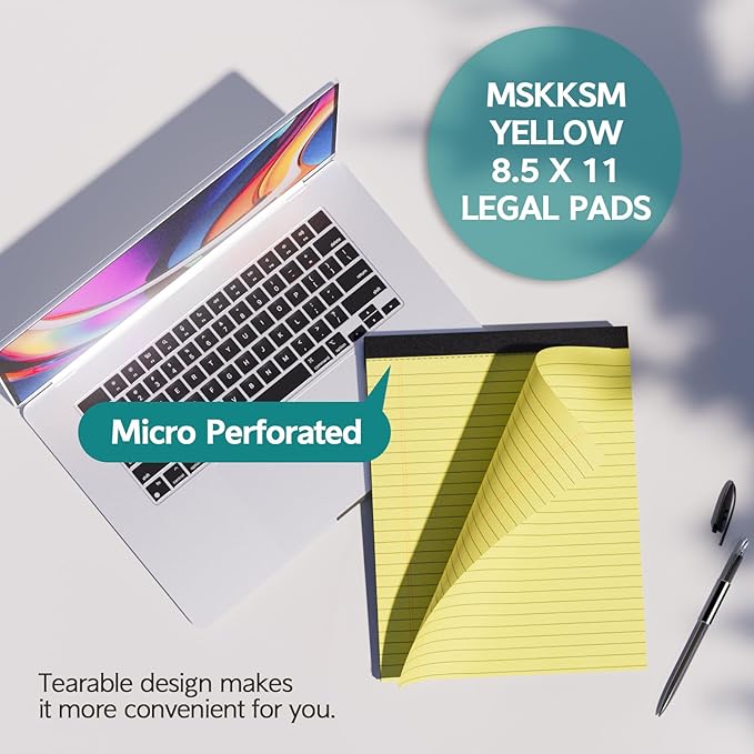 MSKKSM Legal Pads 8.5 x 11, 6 Pack Yellow Note Pads 8.5 x 11 Writing Pads, Wide Ruled Legal Notepads, Lined Pads of Paper Yellow Paper Pads, 30 Sheets Per Notepad for School, Home, Office, Business