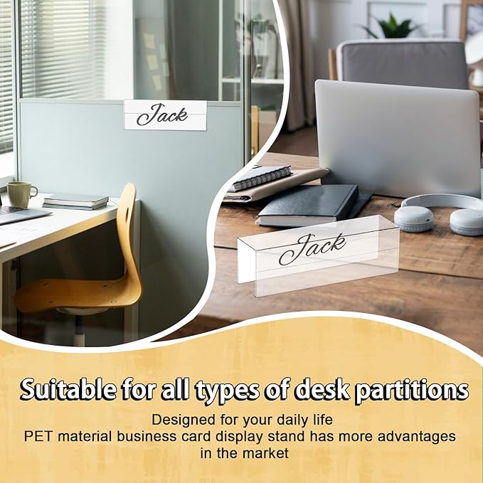 2X8 PET Cubicle Name Plate Holders Cubicle Name Plate Sign Holder Wide 2.2 in Name Plate Bracket Double Sided Nameplates for Walls Material Changeable Cubicle Name Plate Holder for School Office (4)